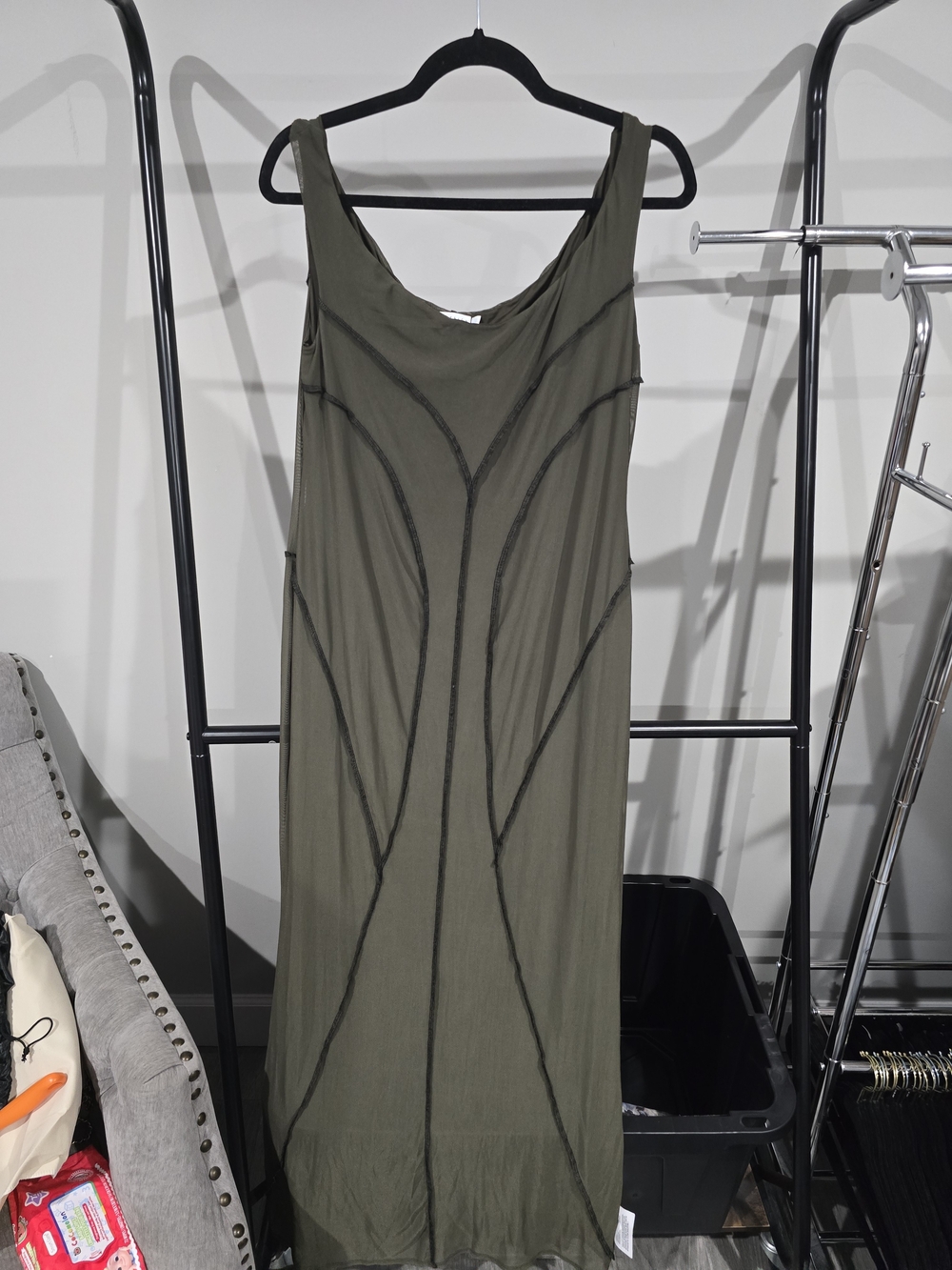 ASOS Olive Green Sleeveless Maxi Dress with Curved Seaming
